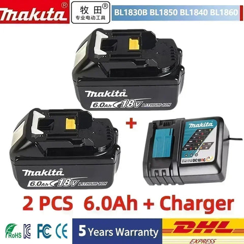 Makita 18V Battery 5Ah BL1850B Lithium ion Genuine Makita 18V Battery BL1850 BL1860 BL1860B BL1840B。
