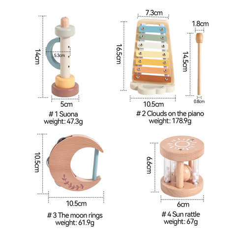 Montessori Wooden Toy Multicolor Xylophone Bell Beads Drum Column Musical Instrument Toy Kid Educational Musical Instrument Gift