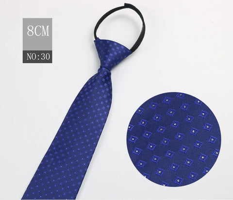 2023 New 8cm Width Pre-tied Zipper Neck Tie Striped Polka Dots Neckties For Men Corbatas Gravata Slim Suits Jacquard Cravat Tie