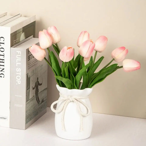 Modern Art White Flower Vase Plastic Bow Design Creative Plant Bottle Nordic Decorative Vase Living Room