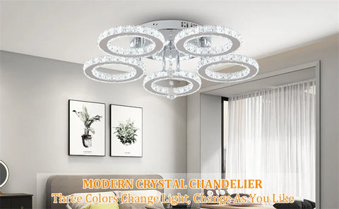 5 Rings Crystal Led Chandeliers Ceiling Mirror Stainless Steel Lustre Cristal For Kitchen Luminarias Parateto Fixtures Plafonier
