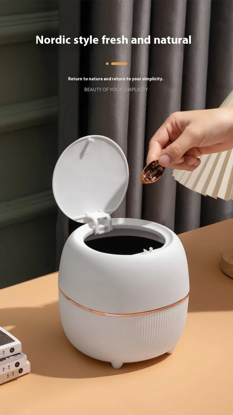 Mini Creative Desktop Trash Desk Light Luxury Pop-up Lid Storage Bucket kitchen bedroom make up desktop  Rubbish Storage Bucke