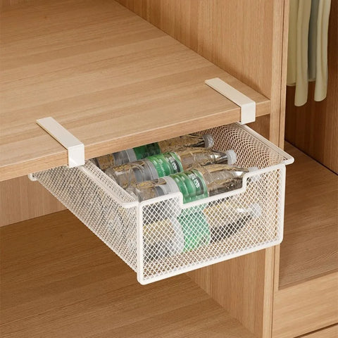 Large Capacity Underwear Storage Basket Under Shelf Under Cabinet Wardrobe Organizer Basket Design Pure Color