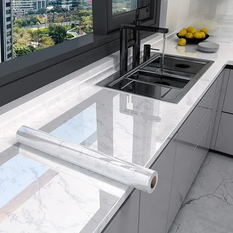 10M x 80CM Marble Self Adhesive Wallpaper Waterproof Oil Proof Kitchen Stickers Thermostability Decorative Film Home Decor
