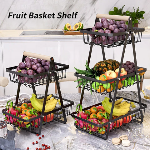Multifunctional 2-Layers 3-Layers Fruit Basket Kitchen Living Room Dry Fruit Snacks Storage Rack Foldable Storage Save Space