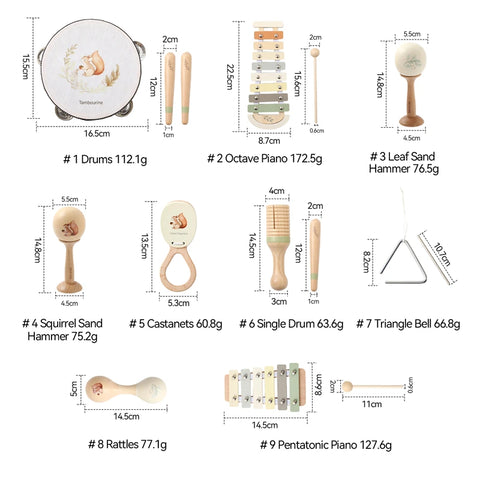 Montessori Wooden Toy Multicolor Xylophone Bell Beads Drum Column Musical Instrument Toy Kid Educational Musical Instrument Gift