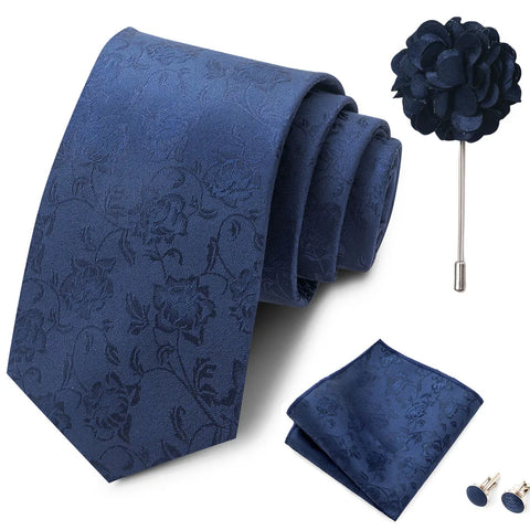 Wholesales Fashion 8 cm Tie Set Necktie Pocket Squares Cufflink Pin Set Purple Paisley Men Gravatas Fit Birthday Gift