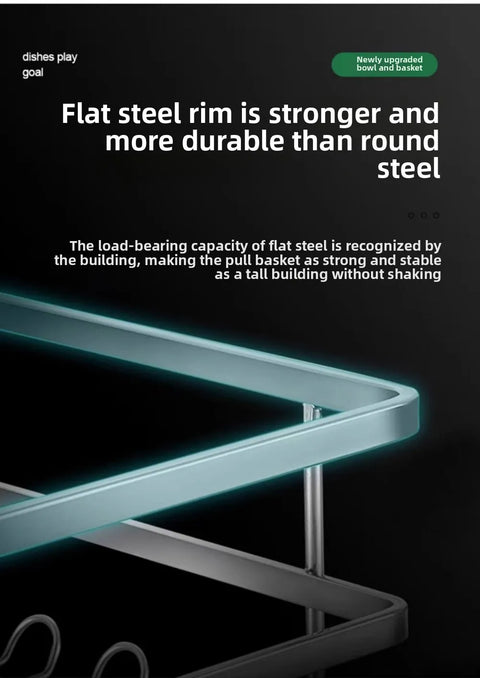 Cabinet Dish Basket 6A Carbon Steel Kitchen Drawer Type Double Layer Dish Basket Storage Bowl Rack With Drain Tray