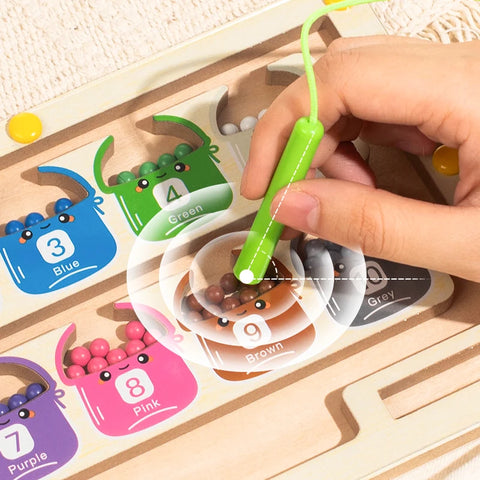 Montessori Magnetic Color Sorting Games Maze Board Pen Moving Bead Games Wooden Control Sensory Math enlightenment toys for Kids
