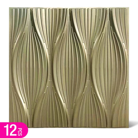 12pcs 50x50cm Champagne gold color 3D Wall Panel Shining Gold 3D Wall Sticker Wedding party background wall art Wood grain paper