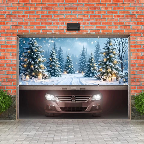 Winter Snow Forest Scenery Garage Door Banner Backdrop Winter Indoor Outdoor Parties Decor Large Hanging Photography Background