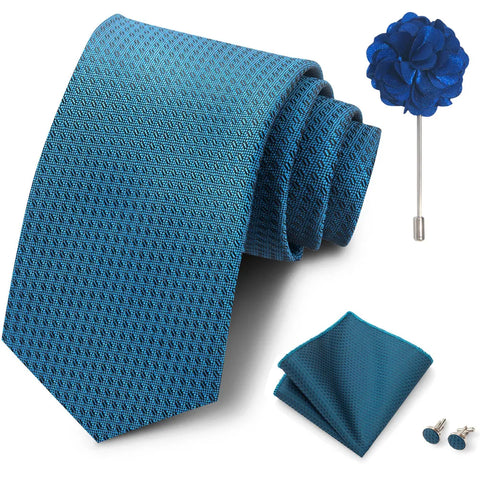 Wholesales Fashion 8 cm Tie Set Necktie Pocket Squares Cufflink Pin Set Purple Paisley Men Gravatas Fit Birthday Gift