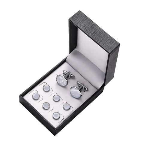 8PCS Classic Sea Shell Copper Mens Cuff Link Sleeve Studs Set Luxury French Style Cufflinks Party Wedding Suit Shirt Accessories