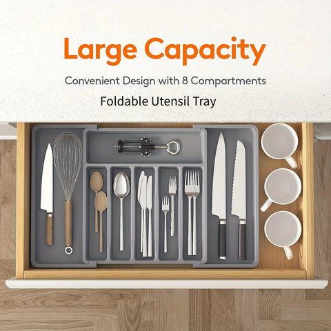 Popular Adjustable Cutlery Organizer - Upgraded Plastic Storage Tray with Dividers, Fork and Knife Drawer Organizer