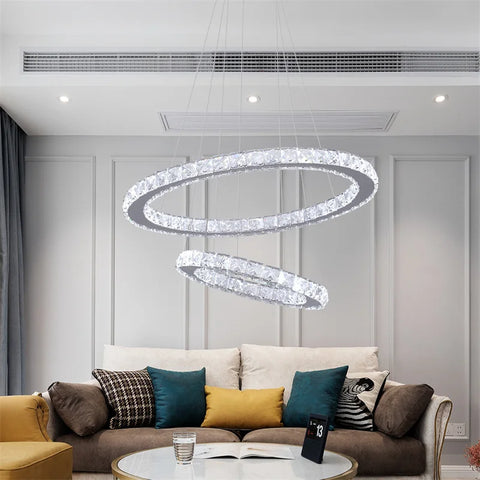 Modern Crystal Rings Led Chandelier Indoor Luxury Ceiling Lamp Dimming And Remote Control Pendan Lighting Chrome Lustre Fixtures
