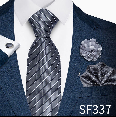 Wholesales Fashion 8 cm Tie Set Necktie Pocket Squares Cufflink Pin Set Purple Paisley Men Gravatas Fit Birthday Gift