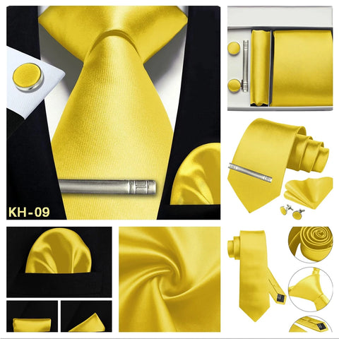 Mens Silk Tie 8cm Solid Red Blue Necktie Handkerchief Cufflinks Gift box set Formal Ties For Man Workplace Business Wedding Gift