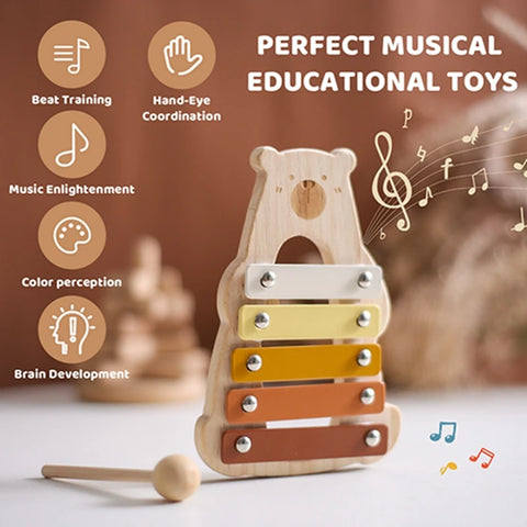 Montessori Wooden Toy Multicolor Xylophone Bell Beads Drum Column Musical Instrument Toy Kid Educational Musical Instrument Gift