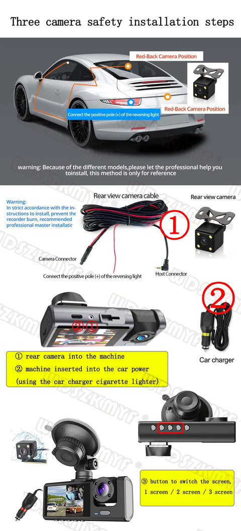 1080P Car Dvr 2/3 Camra Dash Cam for Cars Camera for Vehicle Recorder Video Front Optional Rear Camera  Night Vision Dashcam