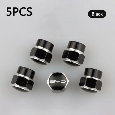 New 5Pcs 3D Metal Tire Valve Caps Car Tyre Air Stem Covers For BYD Seal Dolphin Song Yuan Max Qin Pro Han Plus Tang Ev Accessory