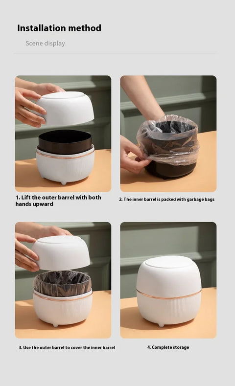 Mini Creative Desktop Trash Desk Light Luxury Pop-up Lid Storage Bucket kitchen bedroom make up desktop  Rubbish Storage Bucke