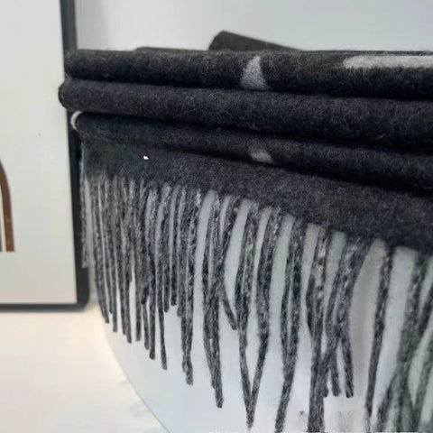 Cashmere Black-Gray Milk Tea Color Double-Faced Scarf Long Women's Luxury Wool Shawl Gradient Scarf