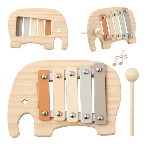Montessori Wooden Toy Multicolor Xylophone Bell Beads Drum Column Musical Instrument Toy Kid Educational Musical Instrument Gift