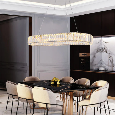 Modern Crystal Rings Led Chandelier Indoor Luxury Ceiling Lamp Dimming And Remote Control Pendan Lighting Chrome Lustre Fixtures
