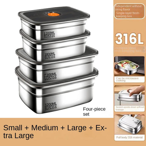304 Stainless Steel Crisper, Lunch Box, Sealed Leak-proof Bento Box, Refrigerator Freezer Storage Box, Camping Lunch Box