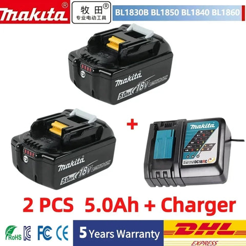 Makita 18V Battery 5Ah BL1850B Lithium ion Genuine Makita 18V Battery BL1850 BL1860 BL1860B BL1840B。