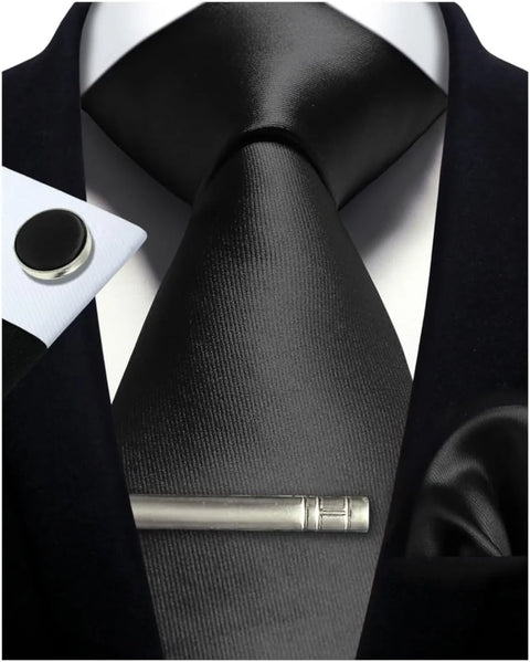 Mens Silk Tie 8cm Solid Red Blue Necktie Handkerchief Cufflinks Gift box set Formal Ties For Man Workplace Business Wedding Gift