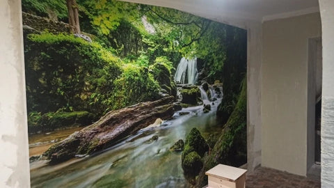 Nature Scenery Waterfall Mountain Water Backdrop Spring Landscape Window Summer Forest Jungle Background Photography Banner Prop