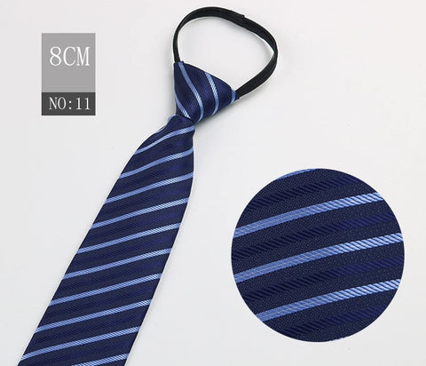2023 New 8cm Width Pre-tied Zipper Neck Tie Striped Polka Dots Neckties For Men Corbatas Gravata Slim Suits Jacquard Cravat Tie