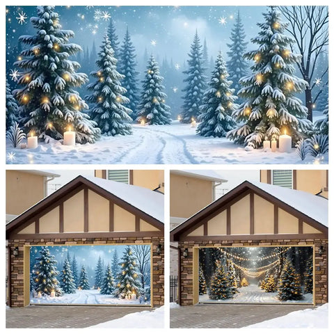 Winter Snow Forest Scenery Garage Door Banner Backdrop Winter Indoor Outdoor Parties Decor Large Hanging Photography Background