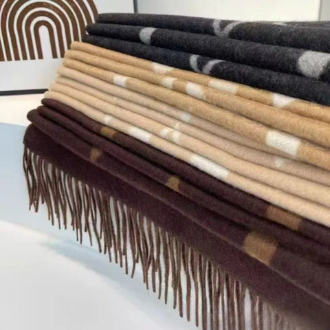 Cashmere Black-Gray Milk Tea Color Double-Faced Scarf Long Women's Luxury Wool Shawl Gradient Scarf