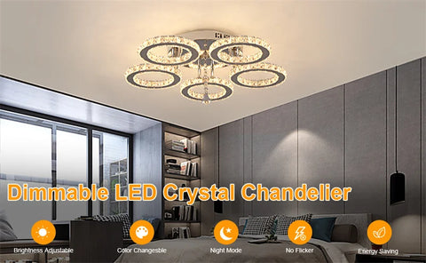 5 Rings Crystal Led Chandeliers Ceiling Mirror Stainless Steel Lustre Cristal For Kitchen Luminarias Parateto Fixtures Plafonier