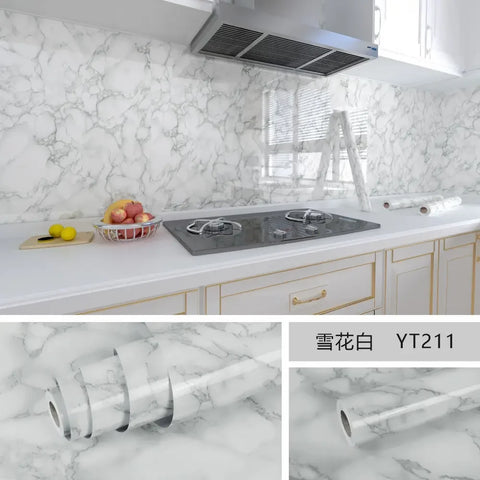 10M x 80CM Marble Self Adhesive Wallpaper Waterproof Oil Proof Kitchen Stickers Thermostability Decorative Film Home Decor