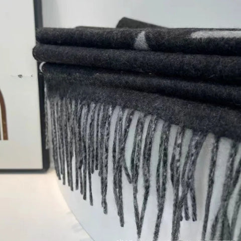 Cashmere Black-Gray Milk Tea Color Double-Faced Scarf Long Women's Luxury Wool Shawl Gradient Scarf