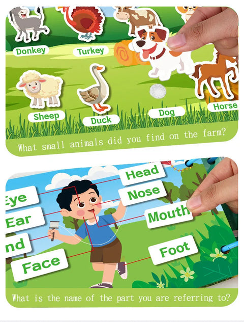Busy Book for Toddlers Ages 2-6 Quiet Book Preschool Learning Activity Reusable Sticker & Velcro Matching Montessori Fine Mot