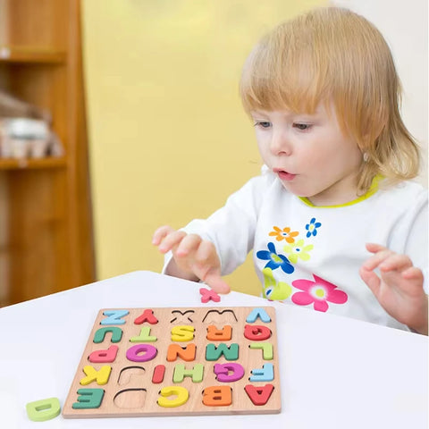 Toddlers Wooden Puzzle Montessori Baby Toys ABC Alphabet Number Shape Matching Board Game Preschool Educational Toy for Kids 2-4