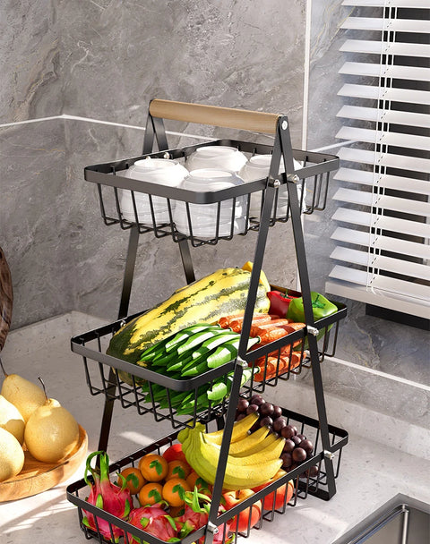 Multifunctional 2-Layers 3-Layers Fruit Basket Kitchen Living Room Dry Fruit Snacks Storage Rack Foldable Storage Save Space