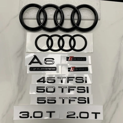 AUDI A6 4 Ring Logo ABS Black 2012-2024 Car Hood Front Grill Rear Trunk Emblem Badge Sticker Quattro Sline A6 Accessory refit