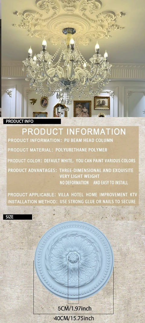 PU Lamp Panel Imitation Gypsum Resin PVC Polyurethane Construction Home Decoration Materials Disc Foam Wall Panel Accessories