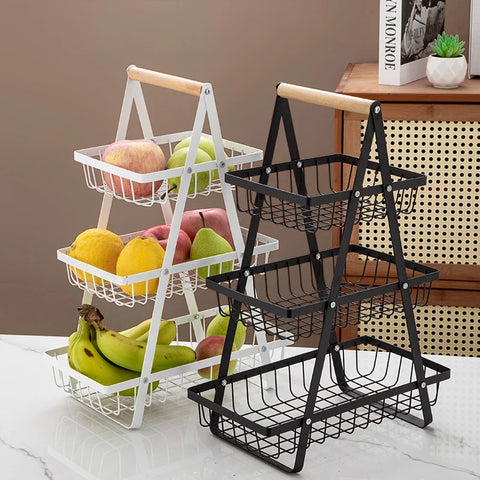Multifunctional 2-Layers 3-Layers Fruit Basket Kitchen Living Room Dry Fruit Snacks Storage Rack Foldable Storage Save Space