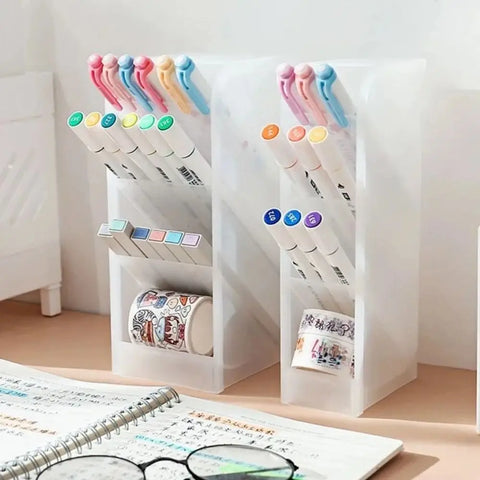 4Grid Macaron Color Oblique Insertion Desktop Organizer Pen Holder Pencil Makeup Brush Storage Box School Stationery