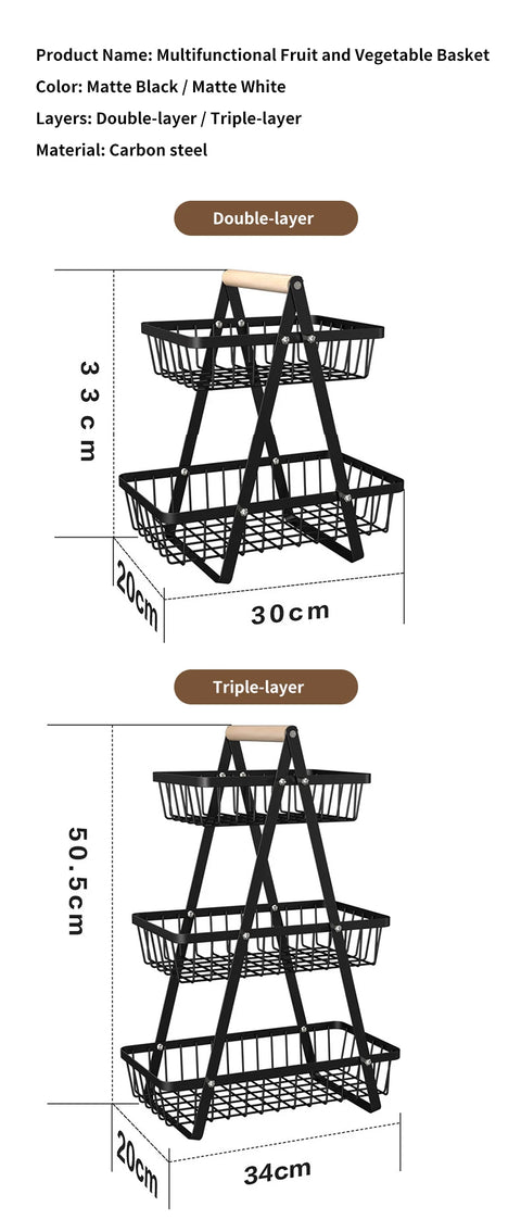 Multifunctional 2-Layers 3-Layers Fruit Basket Kitchen Living Room Dry Fruit Snacks Storage Rack Foldable Storage Save Space