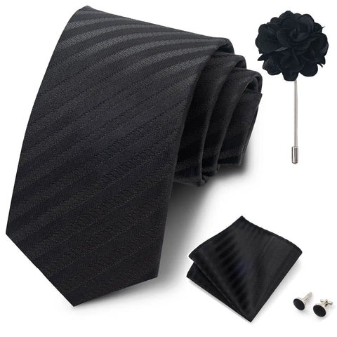 Wholesales Fashion 8 cm Tie Set Necktie Pocket Squares Cufflink Pin Set Purple Paisley Men Gravatas Fit Birthday Gift