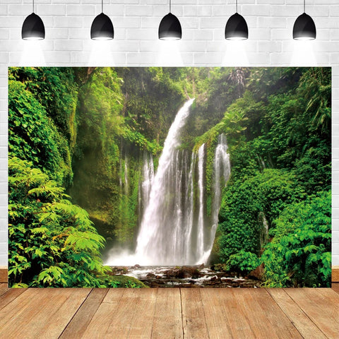 Nature Scenery Waterfall Mountain Water Backdrop Spring Landscape Window Summer Forest Jungle Background Photography Banner Prop