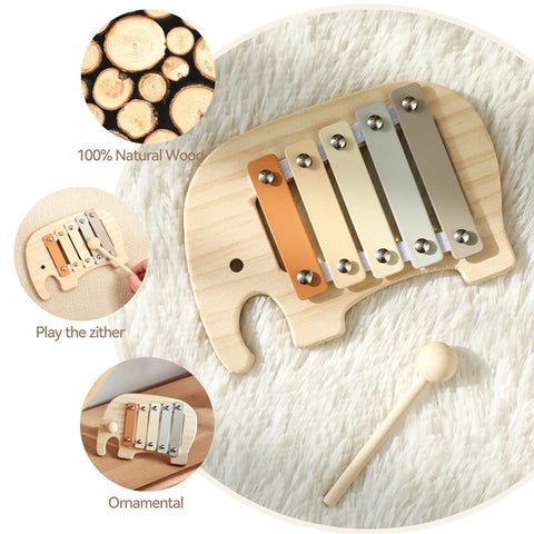 Montessori Wooden Toy Multicolor Xylophone Bell Beads Drum Column Musical Instrument Toy Kid Educational Musical Instrument Gift