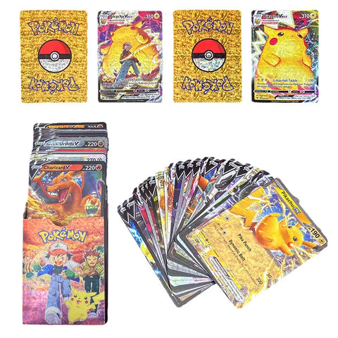 27-110Pcs Pokemon Gold Foil Card VMAX GX Cards English French Spanish German Pikachu Charizard Arceus Colour Pokémon Cards Gift